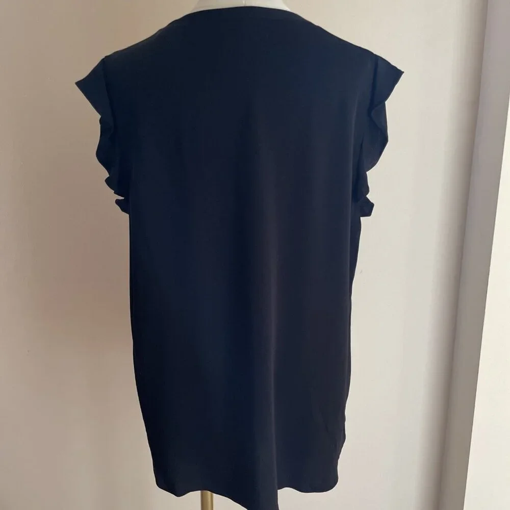 Kate Spade Live Ruffle Sleeve Top Size Large V Neck 90s Minimalist Staple